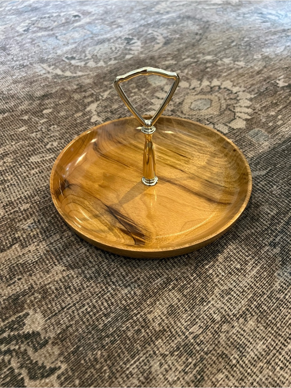 Vintage Oregon Myrtlewood Tidbit Tray Gold Handle Serving Dish MCM